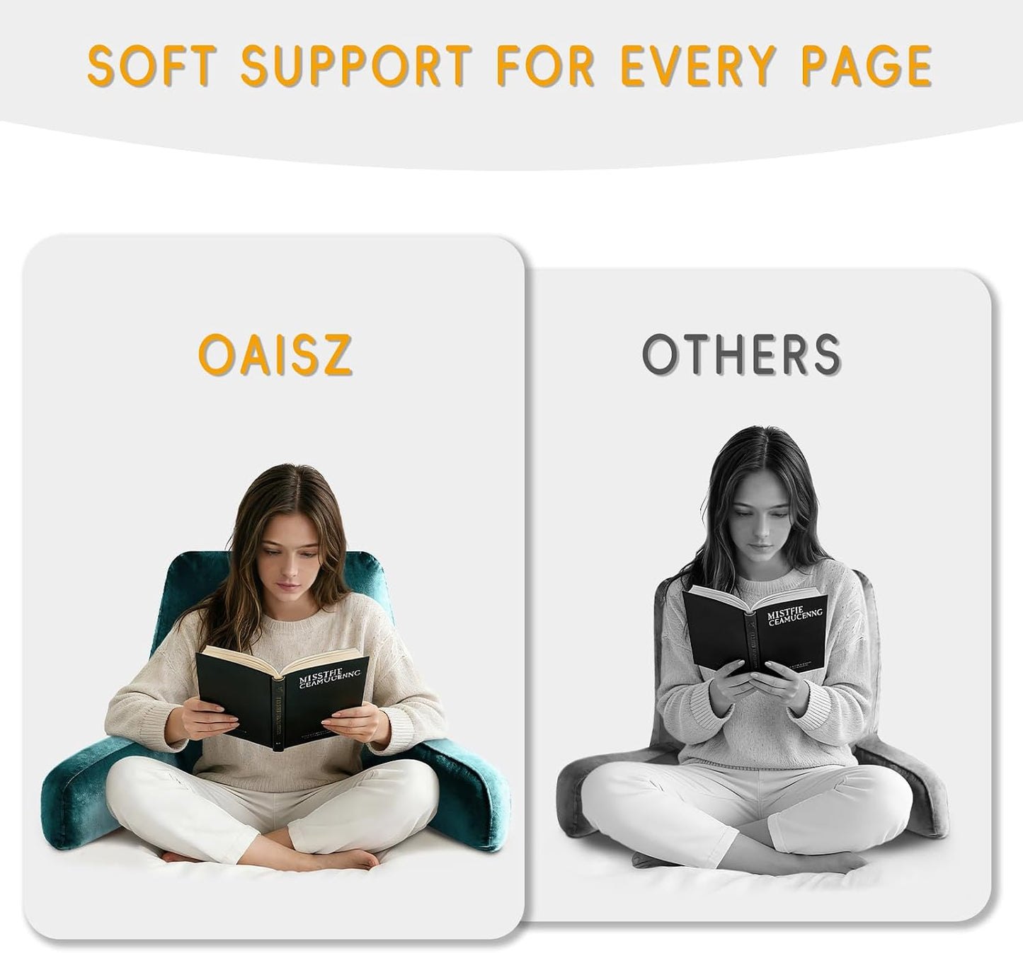 OAISZ Reading Pillow for Sitting in Bed with Shredded Memory Foam, Grey | 19-Inch Back Pillow for Sitting Up in Bed, Extended Arms, Side Pockets, Supportive Adjustable Pillow Removable Washable Cover