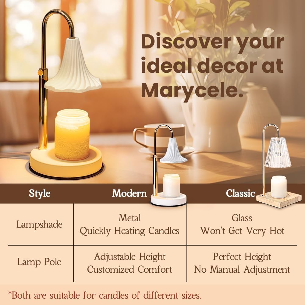 Vintage Candle Warmer Lamp with Timer Dimmer, Adjustable Height | Vintage farmhouse style with 2 bulbs, adjustable height, timer and dimmer for flameless fragrance in bedroom or home gifts