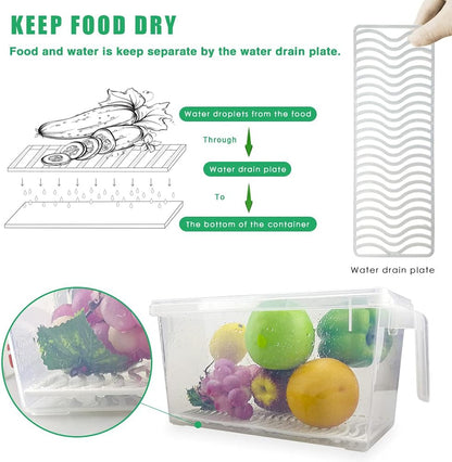 SILIVO Fruit Storage Containers for Fridge (3 Pack) - 1.5L Produce Saver Containers for Refrigerator with Removable Drain Tray Keep Fresh for Produce, Bacon, Fruits and Vegetables