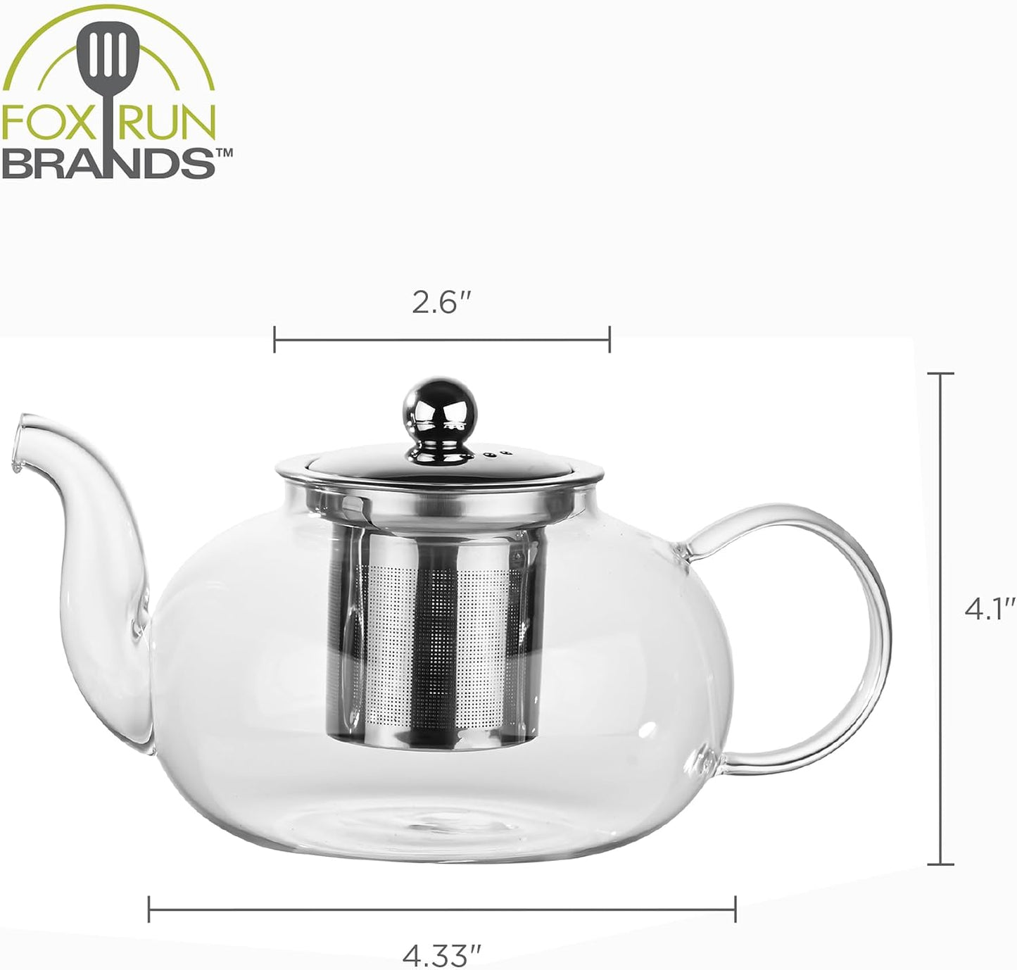 Fox Run Glass Teapot and Infuser, 4 Cup Tea Pot with Smooth Pouring Spout | Easily Brew, Steep & Pour Loose Leaf Tea | 27 Oz Glass Tea Pot With Stainless Steel Infuser Insert | Clear Teapot With Spout