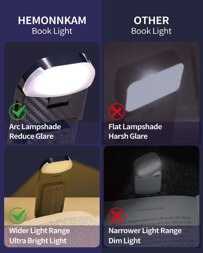 HEMONNKAM Book Reading Light, Rechargeable Clip on Booklight, Eye Caring 3 Color Temperatures & 5 Brightness Levels, Night Use for Bed, Long Lasting, Reading at Night in Bed, Romantic Purple