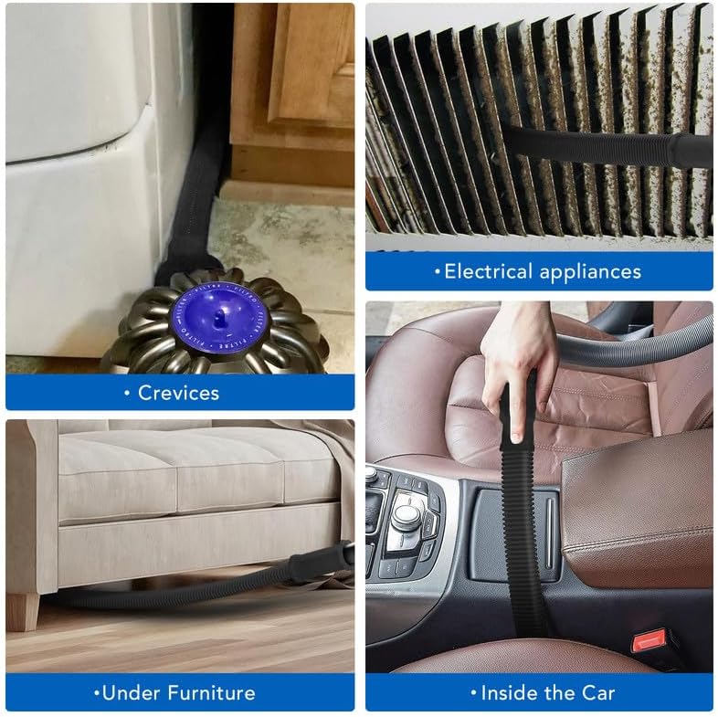 Sealegend 5Pack Dryer Vent Cleaner Kit Vacuum Hose Attachment & Brush Blue | Whistle-Free Hose | Universal Connector Fits Most Vacuums | 4 Brushes for Dryer Vents, Refrigerator Coils, Drains & Sinks