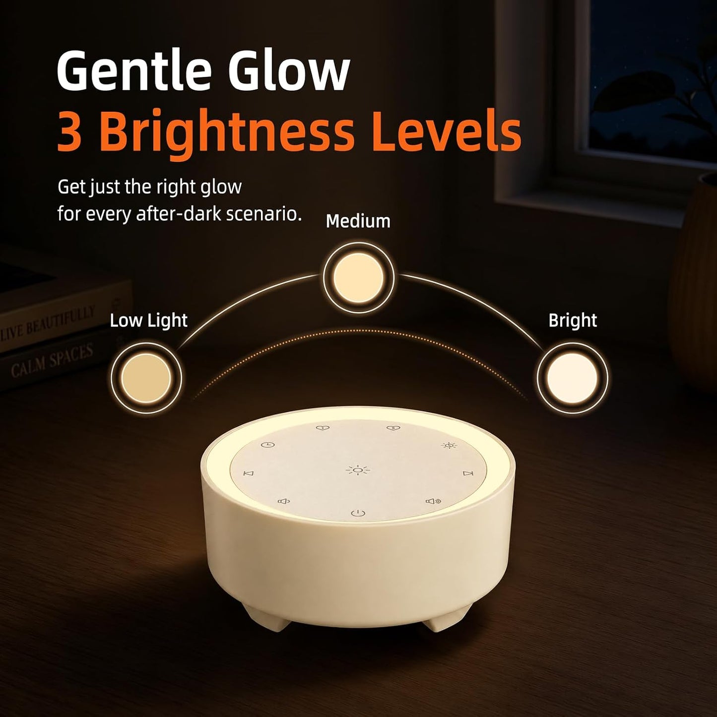 Kipcush White Noise Machine for Sleeping, Baby & Adults, High-Fidelity Non-Looping Sounds, Sleep Sound Machine with Dimmable Night Light, USB Powered, Memory Function, Home, Nursery & Travel