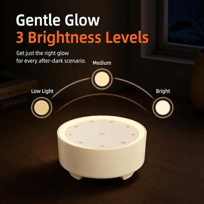 Kipcush White Noise Machine for Sleeping, Baby & Adults, High-Fidelity Non-Looping Sounds, Sleep Sound Machine with Dimmable Night Light, USB Powered, Memory Function, Home, Nursery & Travel
