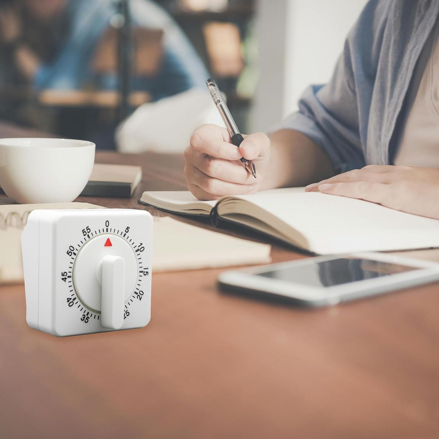 Hitefu Square 60 Minute Mechanical Kitchen Timer, White, 2 Pcs | Visual Cooking Timer, Loud Alarm, No Batteries, For Classroom / Home