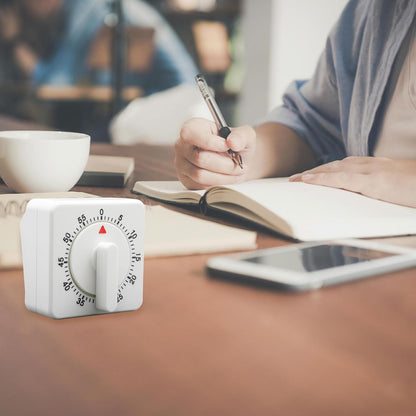 Hitefu Square 60 Minute Mechanical Kitchen Timer, White, 2 Pcs | Visual Cooking Timer, Loud Alarm, No Batteries, For Classroom / Home