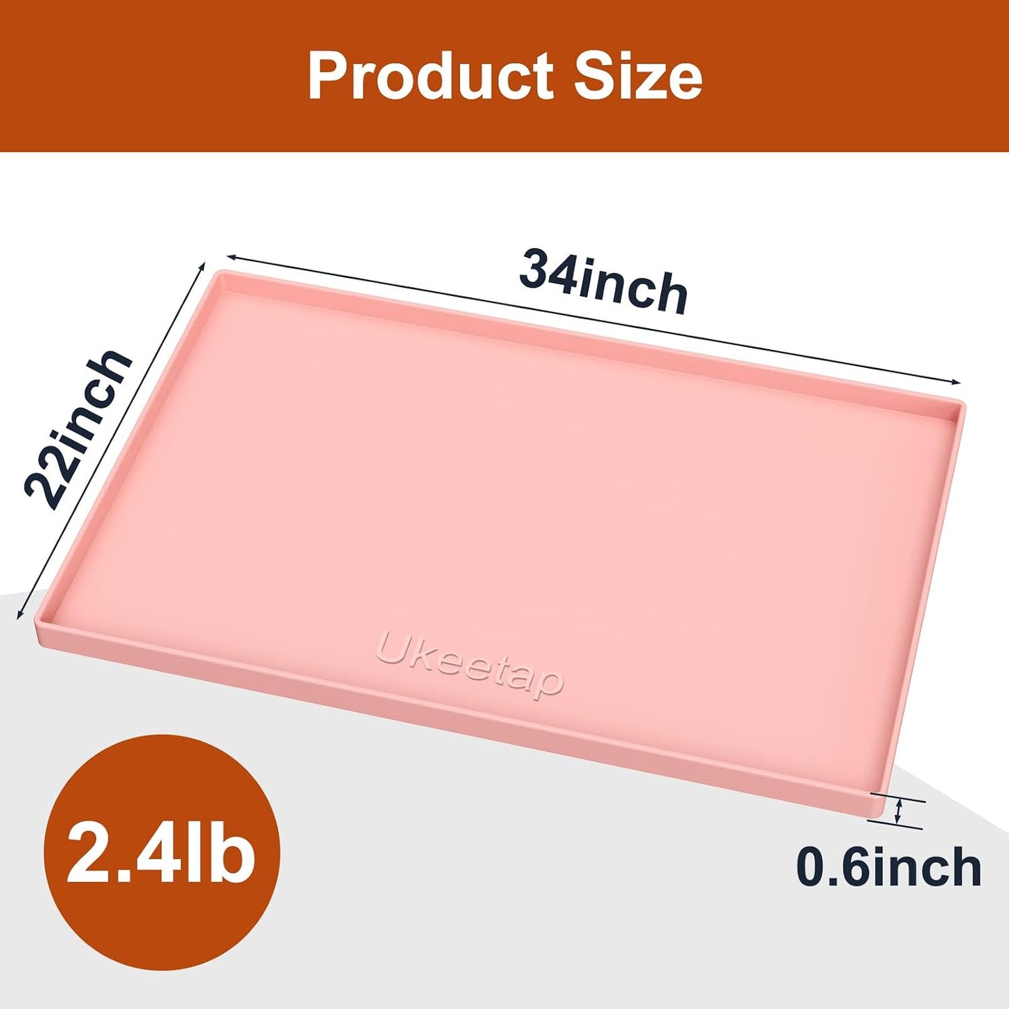 34" x 22" Extra Thick Silicone Mat Waterproof with Raised Edge, | Under Sink Mat for Kitchen & Bathroom, Kitchen Cabinet Liner, Multi-Purpose for Storage & Protection