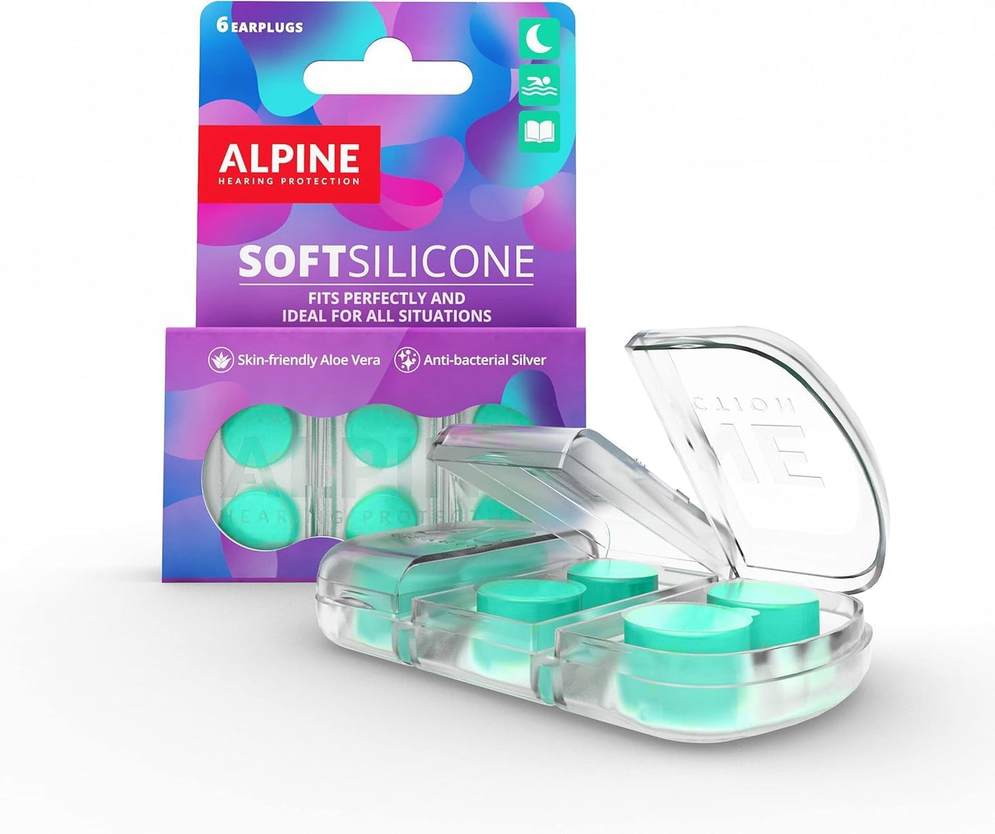 Alpine SoftSilicone - Moldable Silicone Ear Plugs - 28dB - Noise Reducing Earplugs for Sleeping, Swimming, & Concentrating - Comfortable Snoring Solution - 12 Pack