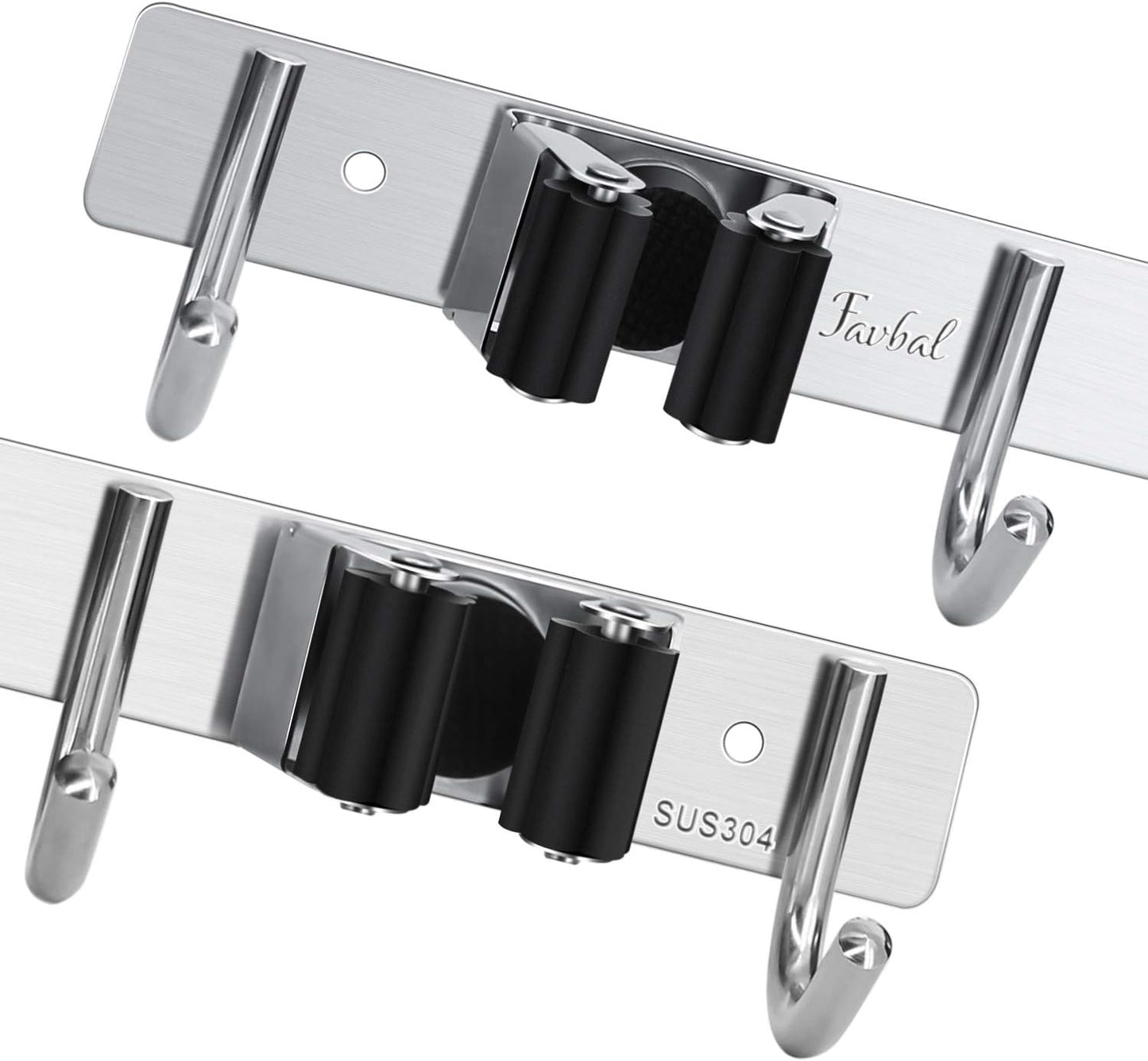 Broom Hanger Wall Mounted, 2PCS Mop and Broom Holder Wall Mount Garage Organization and Storage Stainless Steel Kitchen Tool Organizer Wall Hanger for Laundry Room Garden Garage Closet Kitchen | Stainless Steel Organizer for Garage, Kitchen, Closet &