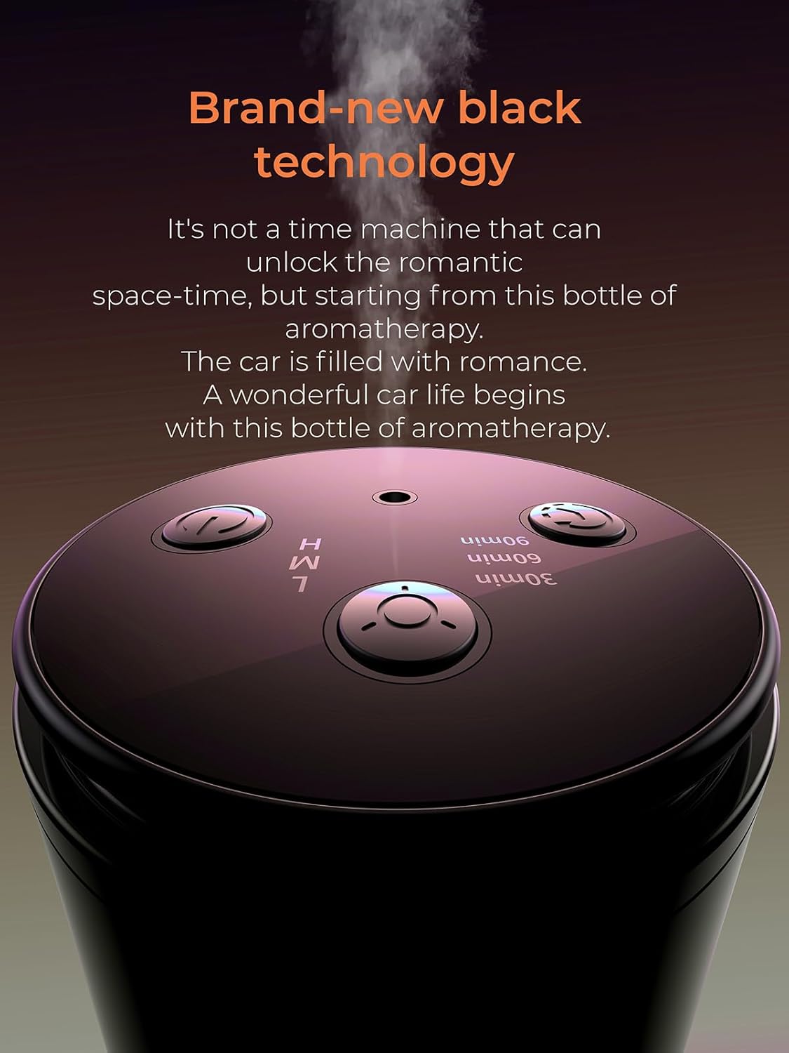 Battery Operated Waterless Diffuser – Portable Scent Machine for Car, Office & Bedroom, Ultrasonic Aroma Mist with 9 Color LED Light, Mini Essential Oil Diffuser Obsidian Black