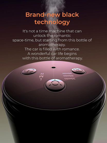 Battery Operated Waterless Diffuser – Portable Scent Machine for Car, Office & Bedroom, Ultrasonic Aroma Mist with 9 Color LED Light, Mini Essential Oil Diffuser Obsidian Black