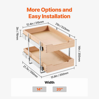 VEVOR Pull Out Cabinet Organizer, 14"W x 21"D Cabinet Drawer, Soft Close Slide out Shelf, Heavy-Duty Sliding Wood Drawer, Bottom Mount Size（14.5"W x 23"D）and Side Mount Size（15"W x 23"D） | Heavy-Duty Sliding Shelf with Bottom or Side Mounting for