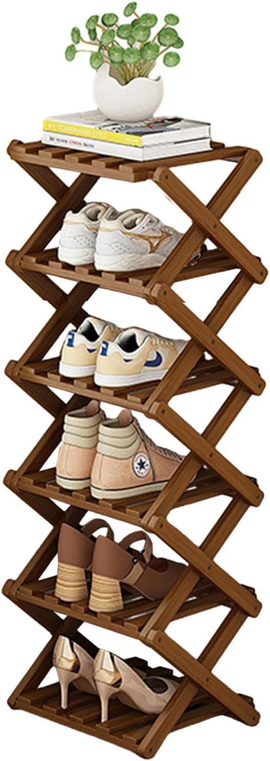 YYW Bamboo Shoe Rack for Entryway, Foldable Free Standing for Closet | Installation-Free Vertical Shoe Racks, Shoe Shelf for Living Room Bedroom, Easy To Assemble, Tawny 5 Layers
