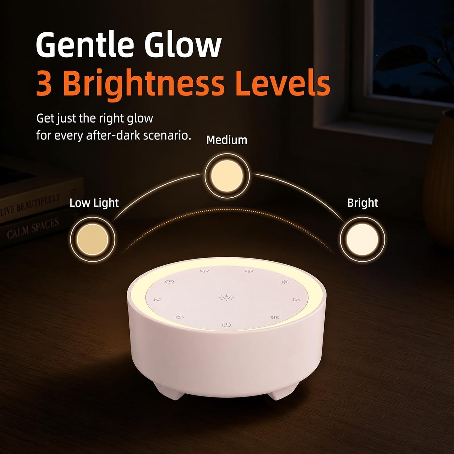 Kipcush White Noise Machine for Sleeping, Baby & Adults, High-Fidelity Non-Looping Sounds, Sleep Sound Machine with Dimmable Night Light, USB Powered, Memory Function, Home, Nursery & Travel