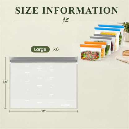 IDEATECH Reusable Bags Dishwasher Safe, BPA Free Reusable Gallon Freezer Bags, Stand Up Leakproof Food Storage Bags for Marinate Meats, Salad Fruit, Vegetables, Home Organization -Gray 6 Large Bags