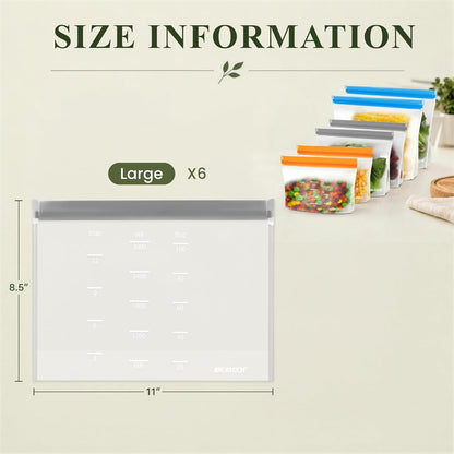 IDEATECH Reusable Bags Dishwasher Safe, BPA Free Reusable Gallon Freezer Bags, Stand Up Leakproof Food Storage Bags for Marinate Meats, Salad Fruit, Vegetables, Home Organization -Gray 6 Large Bags