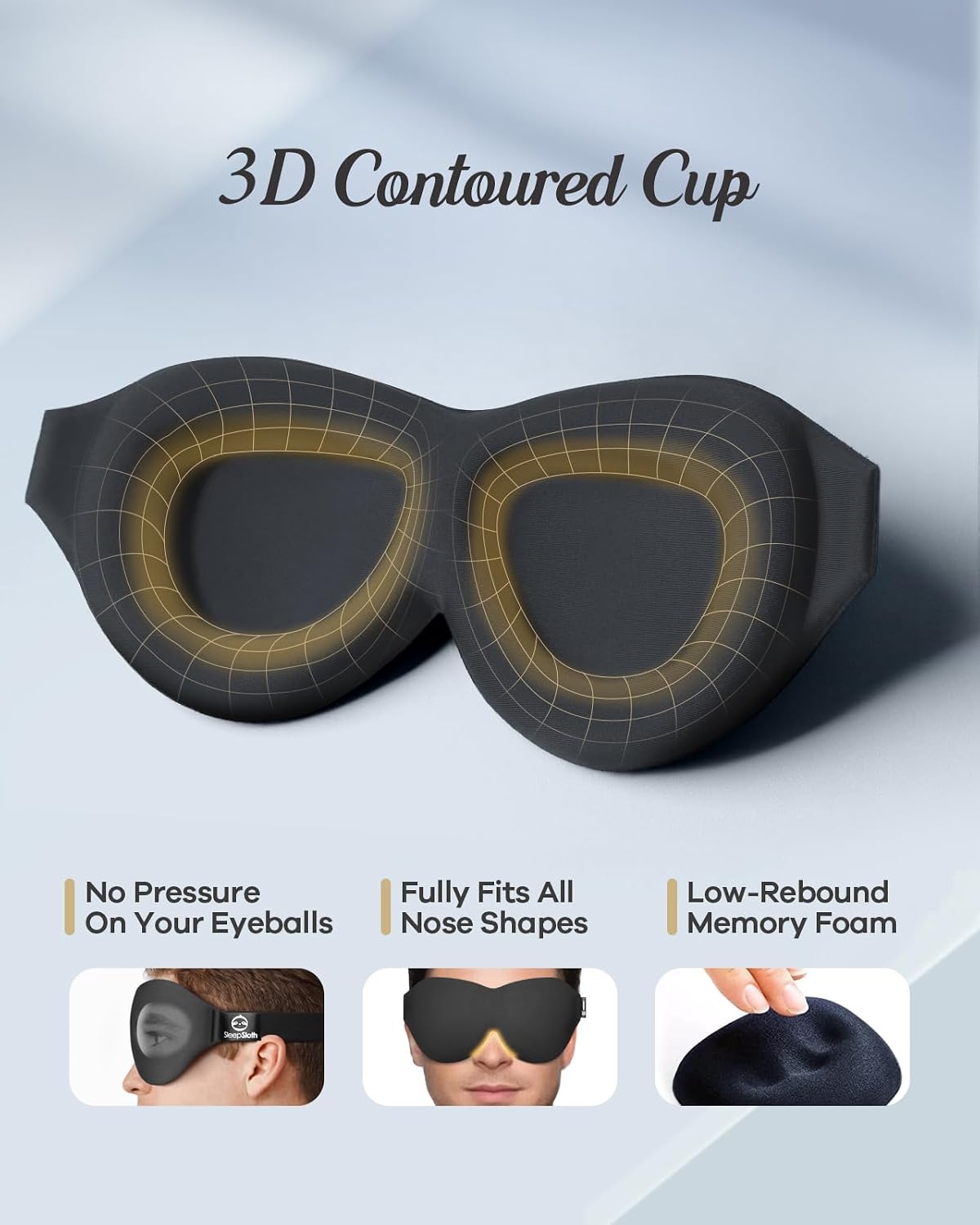 Sleep Mask for Side Sleepers, 3D Contoured Eye Mask for Sleeping, Soft Memory Foam Eye Cover with Adjustable Strap, No Pressure on Eyes, Travel Sleep Mask for Men Women, Shift Work & Naps