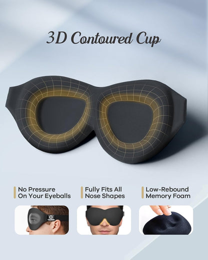 Sleep Mask for Side Sleepers, 3D Contoured Eye Mask for Sleeping, Soft Memory Foam Eye Cover with Adjustable Strap, No Pressure on Eyes, Travel Sleep Mask for Men Women, Shift Work & Naps