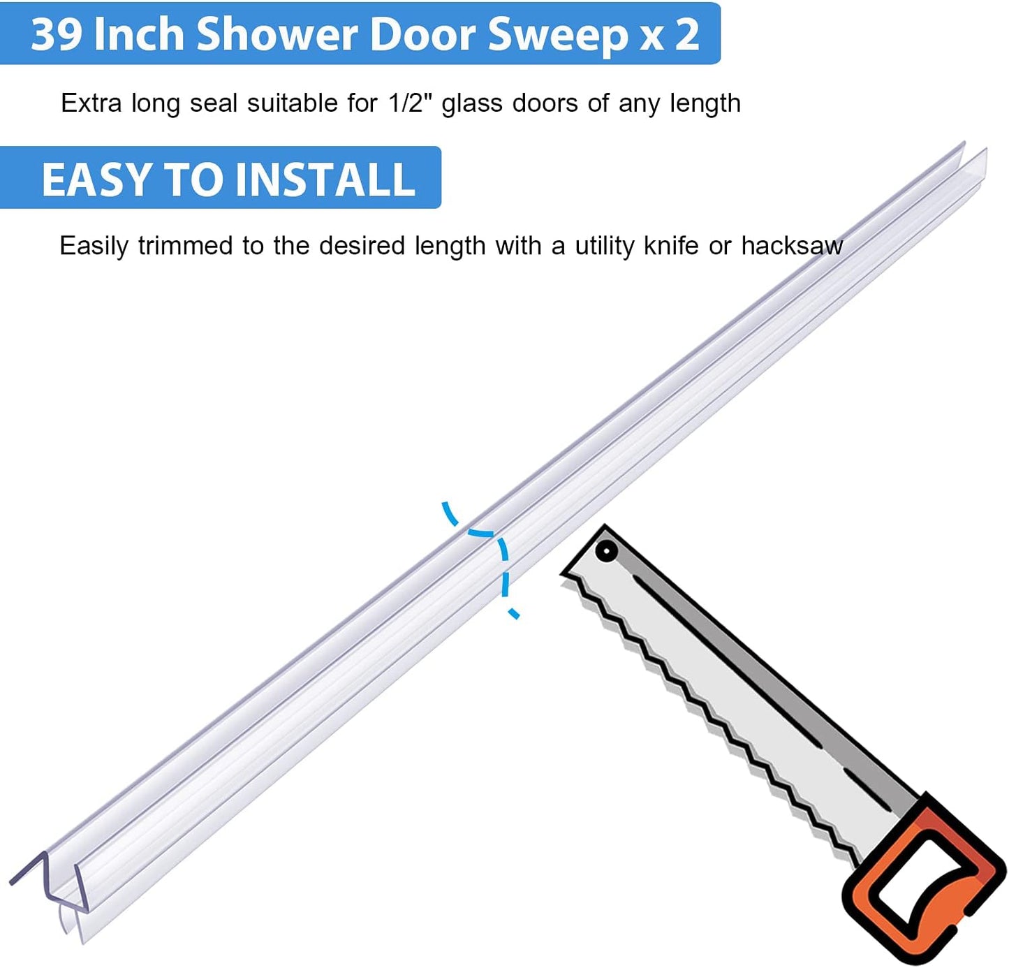 Butecare Premium Frameless Shower Door Bottom Seal Strip for Glass Doors - Shower Door Seal Sweep (1/4”x 39”, Clear Vinyl)