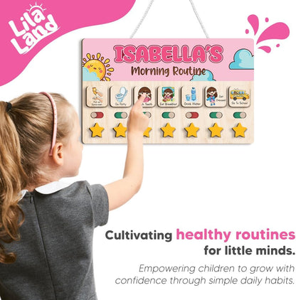 Wooden Daily Routine for Kids, Chore Chart for Toddler, Daily Responsibilities for Kids, Visual Schedule, Morning Bedtime Routine for Girls