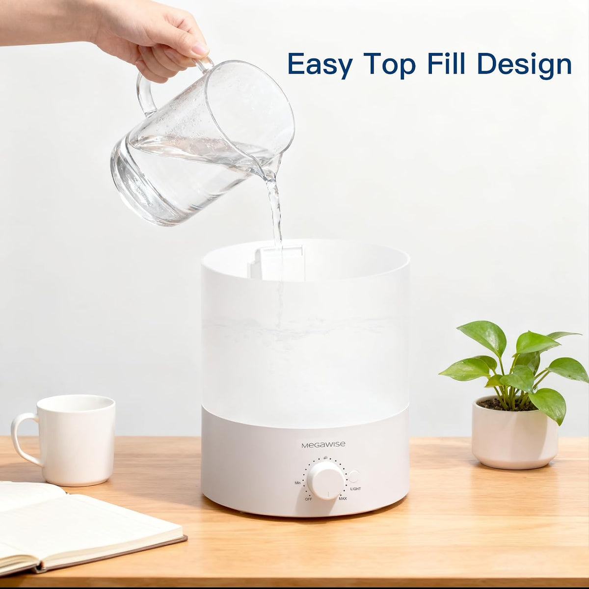 MEGAWISE 1.5L Cool Mist Humidifier, 24dB Quiet, Adjustable Mist