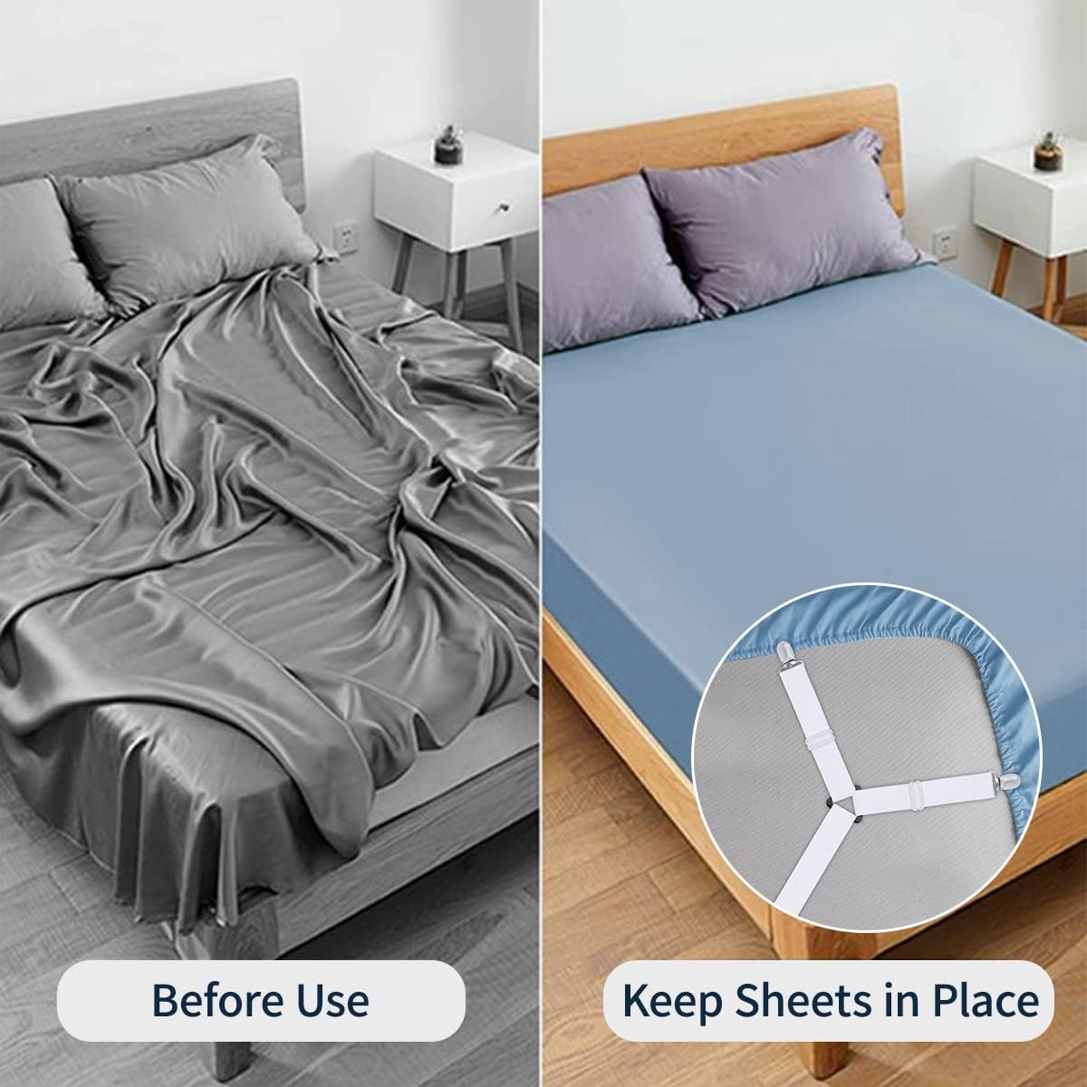 Sopito Sheet Straps, Adjustable Bed Sheet Suspenders Max Stretch from 29.5 in to 82.7 in Compatible for Crib to King Size Bed, Non Slip Holder Fasteners Clips, 2pcs/Black