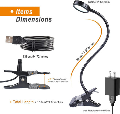 LEPOWER Clip on Light, Book Reading Lamp for Desk, Bed Headboard and Dorm | Adjustable Gooseneck, Color & Brightness Changeable, Adapter Included, LED Table Lamp for Computer, Bedside, Metal, White