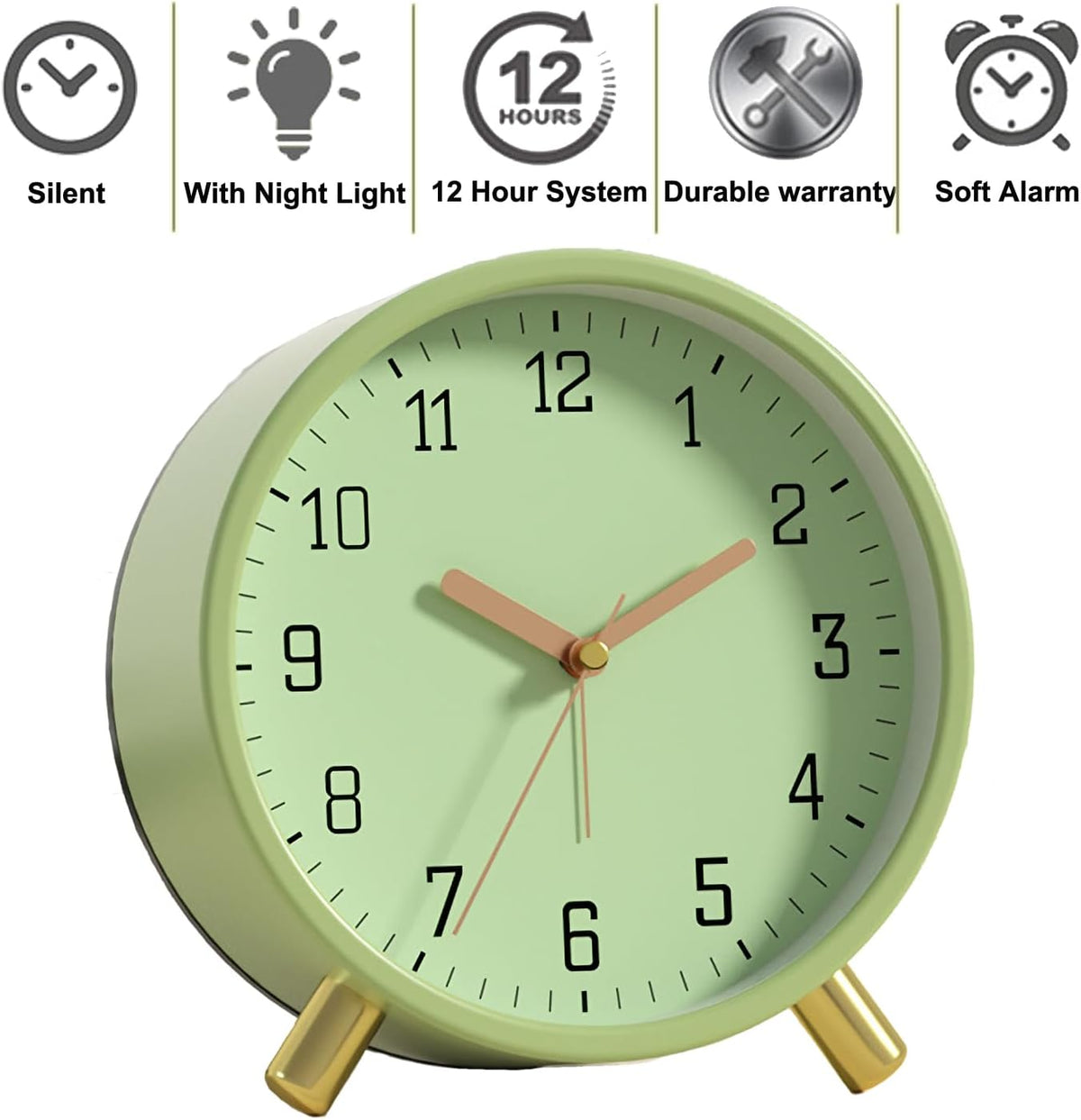 SHISEDECO Small Analog Alarm Clock, Battery Operated Desk Clock, White