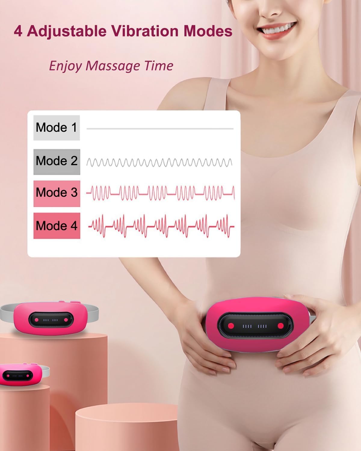 Portable Cordless Menstrual Heating Pad with 4 Heat Levels and 4 Massage Modes,Electric, Fast Large Heating Belly Wrap Belt (Black)