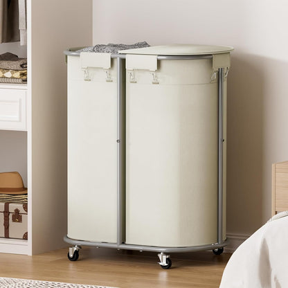 Laundry Hamper with Wheels and Lid, 100L Half Round Rolling Laundry Basket | Gasvadivum Sturdy Metal Frame Laundry Cart with Removable Bag, Dirty Clothes sorter Organizer for Bathroom, Bedroom, Black