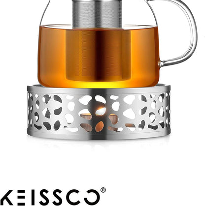Stainless Steel Teapot Warmer, Metal Teapot Heater with Tealight Holder Stainless Steel Candle Base Coffee Tea Warmer for Glass, Steel, Ceramic Teapot and Other Heatproof Dish