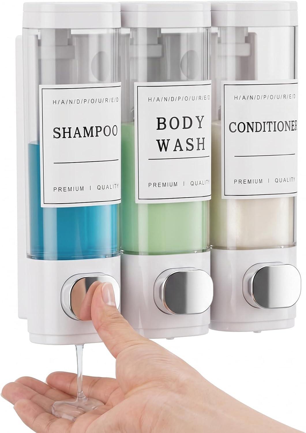 Shampoo and Conditioner Dispenser, Shower Soap Dispenser Wall Mounted, Shampoo Dispenser for Shower Wall No Drill, Bathroom Body Wash Dispenser 2 * 350ml White 2 Chamber