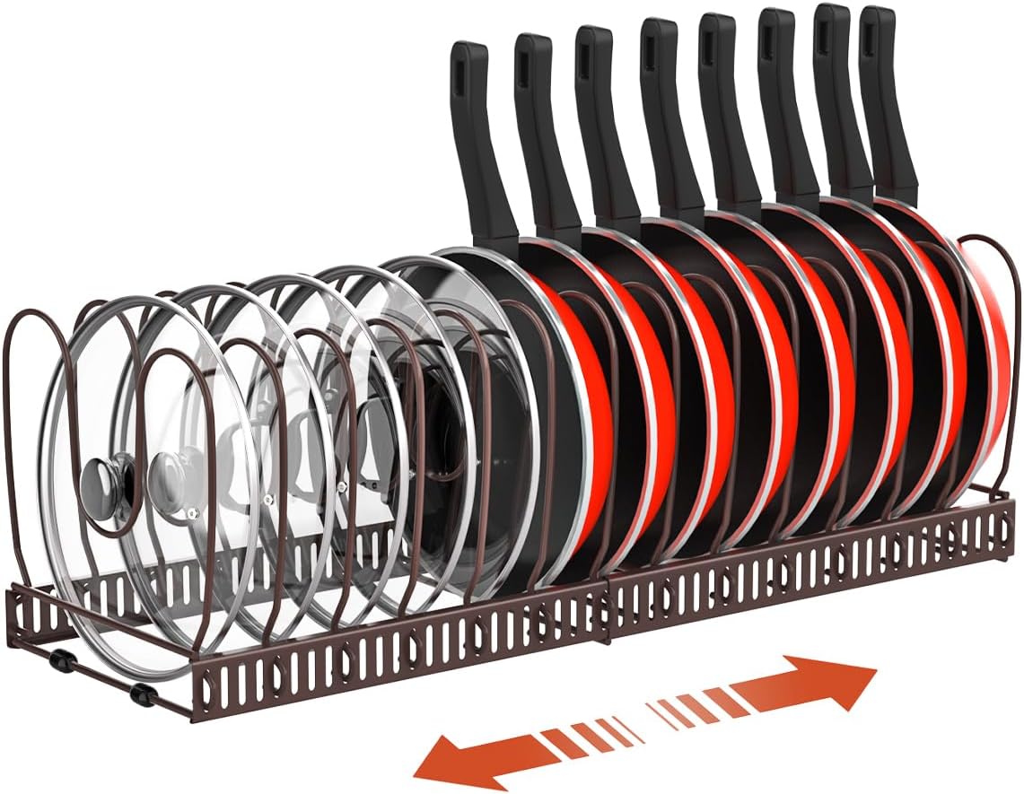 Housolution Pot and Pan Lid Organizer Holder Storage Rack, Black | 12"-23" Expandable, 14 Adjustable Dividers, Sturdy Metal Construction, Easy Assembly