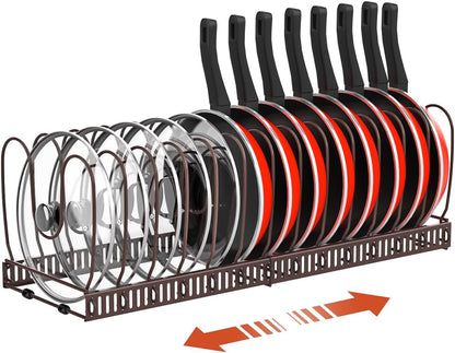 Housolution Pot and Pan Lid Organizer Holder Storage Rack, Black | 12"-23" Expandable, 14 Adjustable Dividers, Sturdy Metal Construction, Easy Assembly