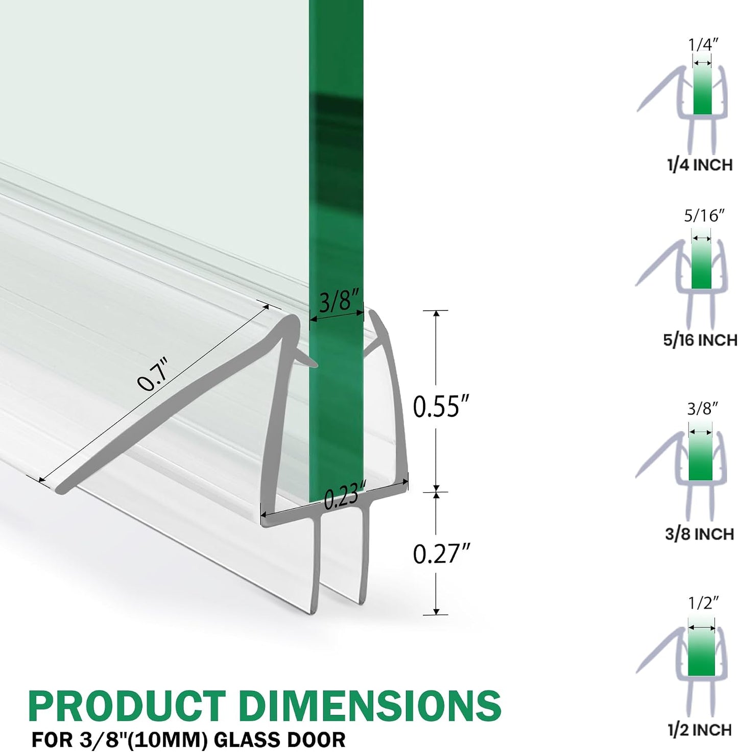 Shower Door Bottom Seal 2-Pack, 36"(914mm) Long PVC Strips with Drip Rail for 5/16"(8mm) Glass Door, Prevent Water from Spilling and Keeps The Room Clean