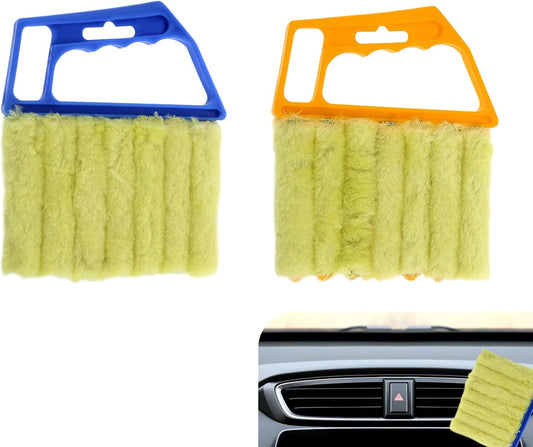 2PCS Blind Cleaner Duster Tool, Microfiber Washable Handheld Mini Duster Brush, 7-Finger Dusting Cleaner Tool for Air Conditioner Vents, Wood Blinds (Orange & Blue)