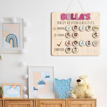 Daily Routine Chart for Kids, Visual Schedule, Routine Chart for Toddlers 3-5, Morning Bedtime Routine Chart for Toddlers, Wooden Chore Chart for Kids