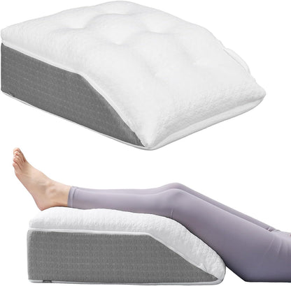 baibu Memory Foam Leg Elevation Pillow, Dual-Layer Patent Design Support Pillow to Raise Feet for Circulation, Leg Wedge Pillow for Sleeping, Knee Pillow for Knee Hip Ankle Pain Relief, 1PC