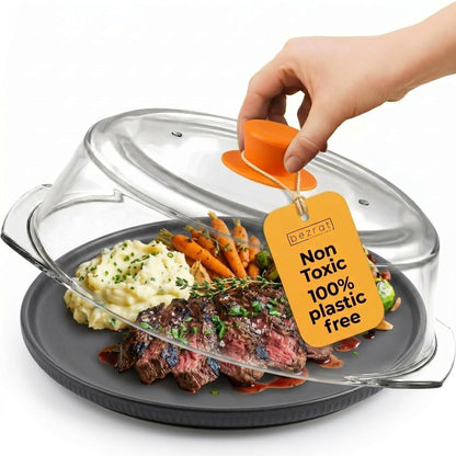 Bezrat Microwave Tall Glass Plate Cover | Splatter Guard Lid with Easy Grip Silicone Handle Knob | 100% Food Grade | BPA Free and Dishwasher Safe | 10 Inch (Black-)