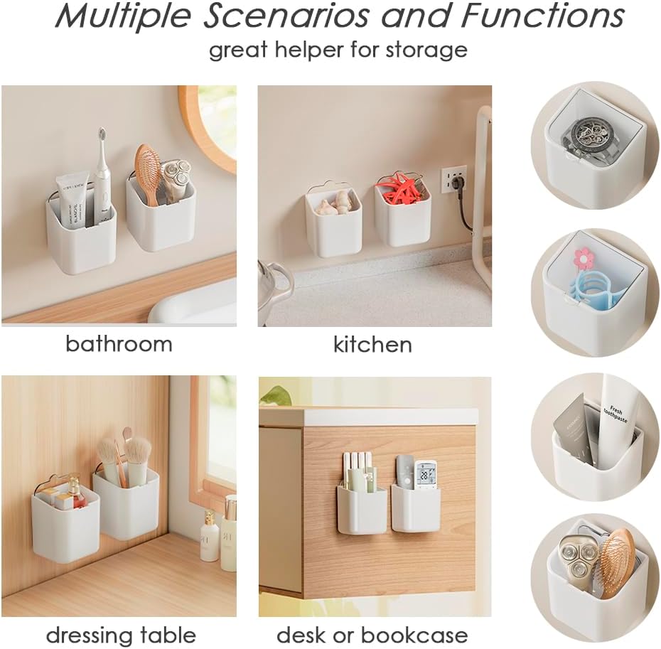 Toothbrush Holders for Bathroom - Detachable Divided Design, Drawer Drainage Tray, Adhesive Wall-Mounted/Countertop Dual-Use, Large Capacity Organizer for Bathroom/Kitchen/Office, Easy Install (Clear)