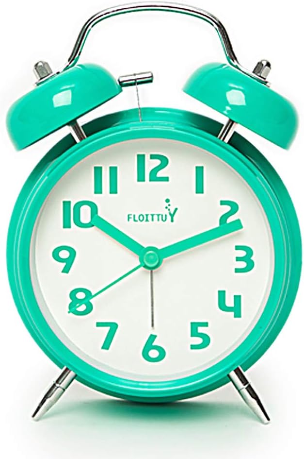 FLOITTUY Loud Alarm for Deep Sleepers 4'' Twin Bell Alarm Clock with Backlight for Bedroom and Home Decoration(Green)