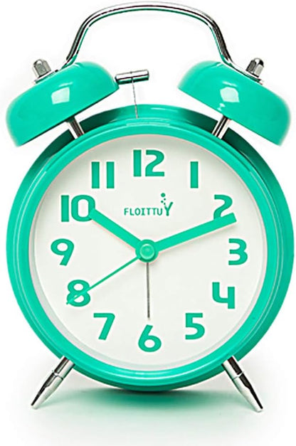 FLOITTUY Loud Alarm for Deep Sleepers 4'' Twin Bell Alarm Clock with Backlight for Bedroom and Home Decoration(Green)