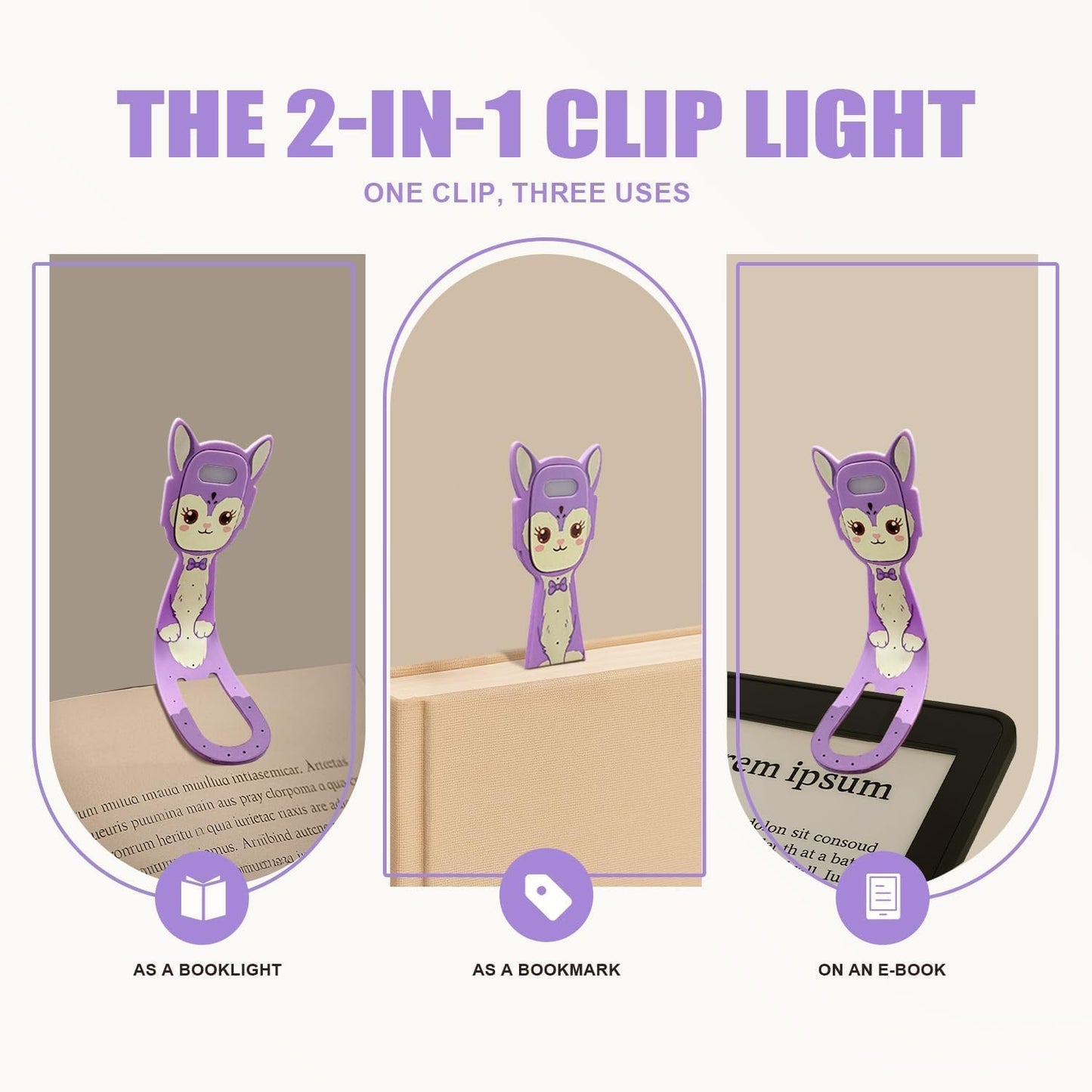 Rechargeable Kids Book Light, Cute Bookmark Reading Light for Kids, Dimmable Portable LED Book Light for Reading in Bed, Eye-Caring Bedtime Reading Lamp for Children & Travel, Brown