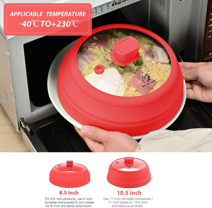 Microwave Splatter Cover Glass Splatter Guard Lid with Collapsible Silicone for Food Pot Cover Plate Cover 10.8 inch Black