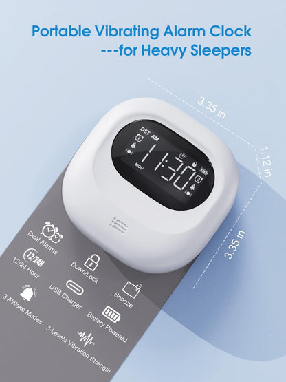 Vibrating Alarm Clock for Heavy Sleepers, Cordless Bed Shaker Clock Under Pillow for Teens, Deaf People, Adults, 3 Wake Modes, Rechargeable Battery Powered Travel Clock, Dual Alarm Clocks for Bedrooms