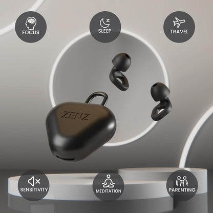 Zenz Unwind Ear Plugs for Sleeping Noise Reduction - Comfy Reusable Soft Silicone Earplugs for Focus, Study, Work - 8 Pair Eartips in XS/S/M/L - 27dB Hearing Protection with Storage Case - Onyx Black