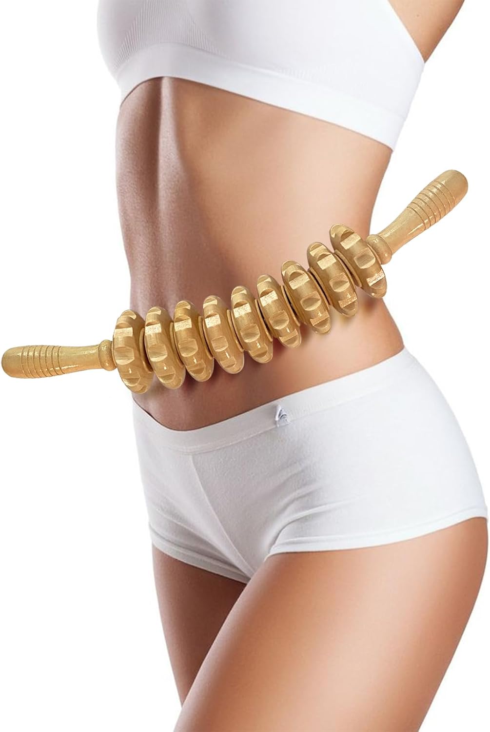 Wooden Massager Handheld Roller Trigger Point Massager Stick for Fascia, Cellulite, Muscle & Abdomen , Body Therapy Massager, Muscle Belly Relief Tool…