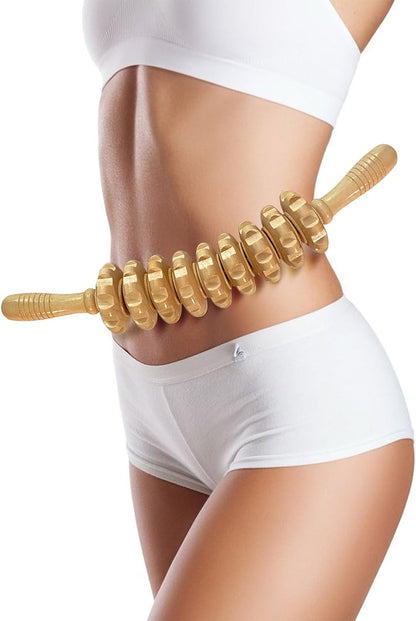Wooden Massager Handheld Roller Trigger Point Massager Stick for Fascia, Cellulite, Muscle & Abdomen , Body Therapy Massager, Muscle Belly Relief Tool…