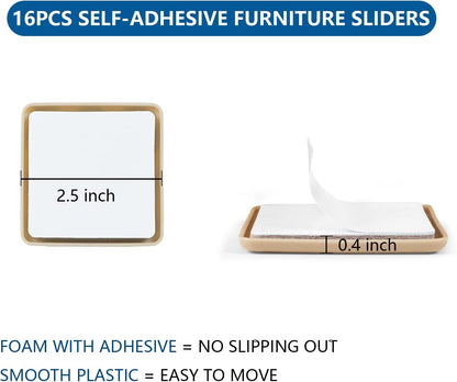 Self-Adhesive Furniture Sliders for Carpets, Furniture Moving Pads (36Pcs) 1-3/4" Furniture Mover Glides, Self Sticks Carpet Furniture Carrier - Move Any Item Quickly and Easily!