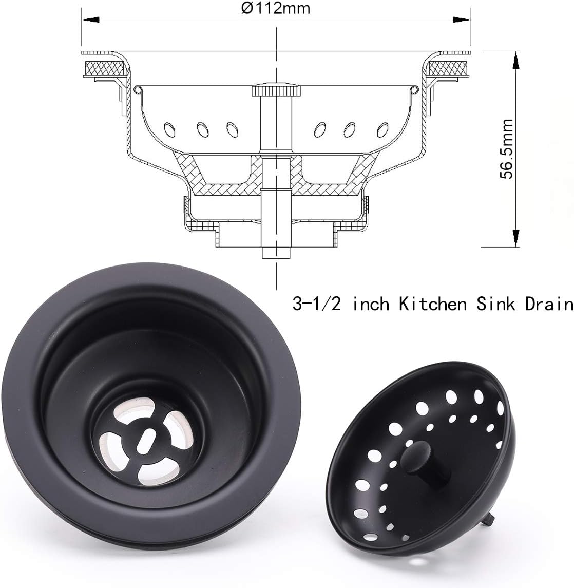 3-1/2 Inch Kitchen Sink Drain Assembly with Strainer Basket/Drain Stopper, All Stainless Steel Sink Drain Kit Durable and Rustproof
